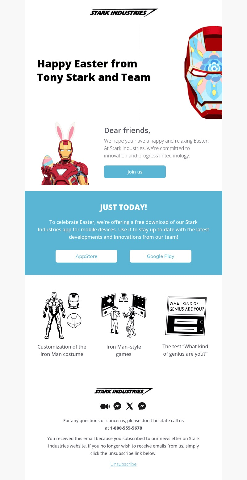 Easter Industries email template for desktop