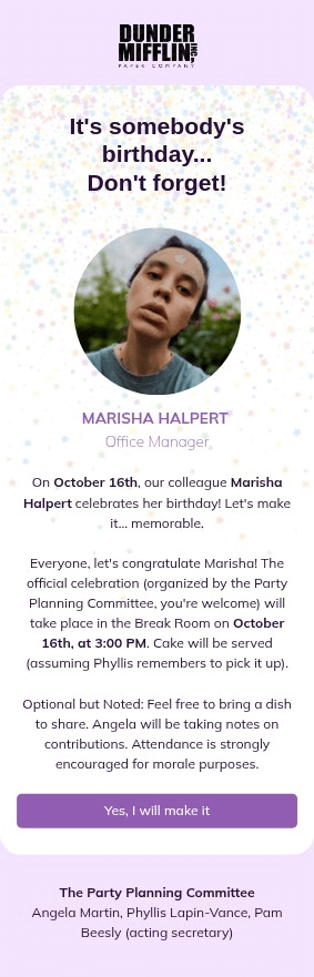 Birthday Reminder email template for mobile