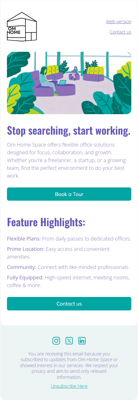 Workspace Promotion email template for mobile