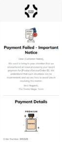 Payment Failure email template for mobile