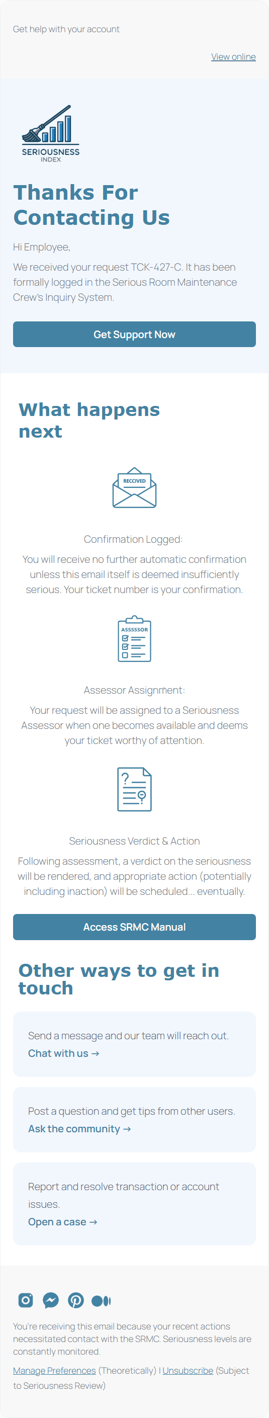 Seriousness Index email template for mobile