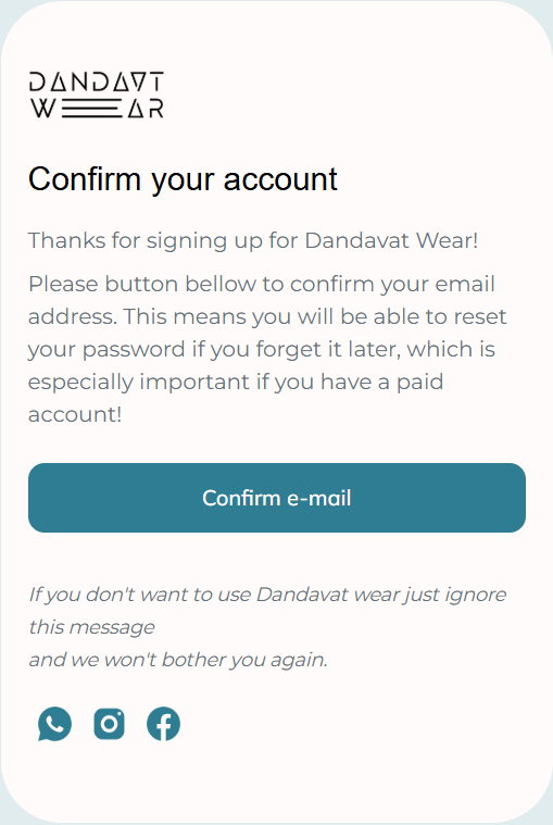 Account Confirmation email template for mobile