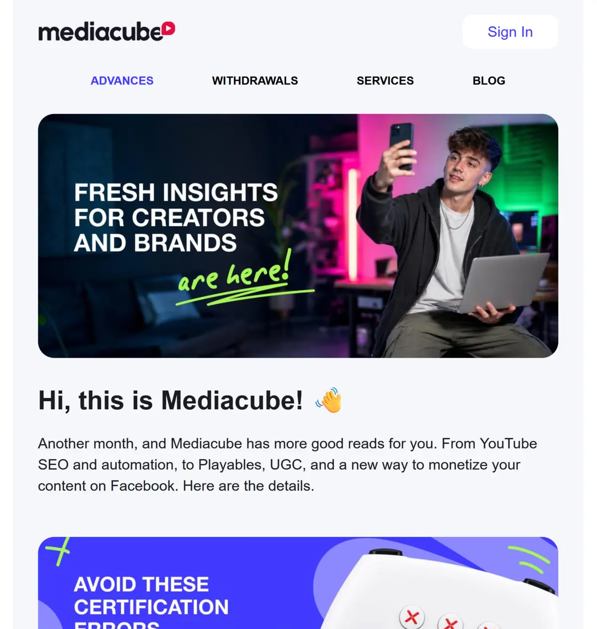Mediacube email campaign sent with Selzy